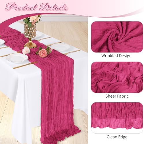 3 Pack Hot Pink Cheesecloth Table Runner, 17 x 108 inch, Semi Sheer Boho Cheese Cloth Fabric Table Runner Bulk for Wedding, Birthday, Party, Holiday, Home Decor (Hot Pink) - Image 4