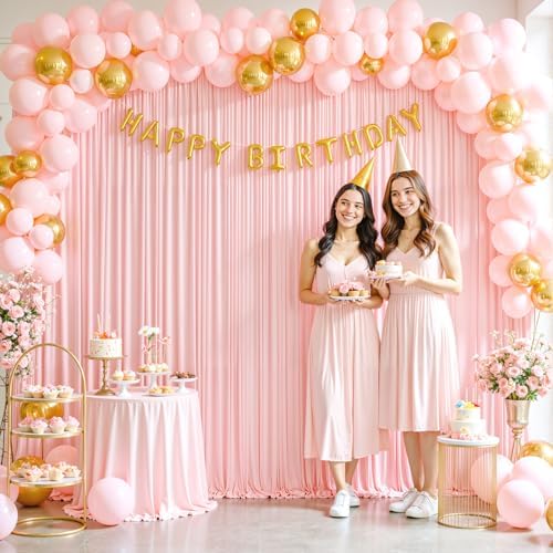 10x10 Blush Pink Backdrop Curtain for Parties Baby Shower Wrinkle Free Pink Photo Curtains Backdrop Drapes Fabric Decoration for Wedding Birthday Party 5ft x 10ft,2 Panels - Image 2