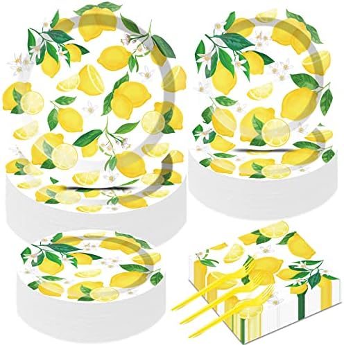 50 Guests Lemon Party Decorations Plates and Napkins Yellow Lemons Summer Party Supplies for Birthday Baby Shower Lemon Theme Disposable Plates Tableware Set 200 PCS by gisgfim