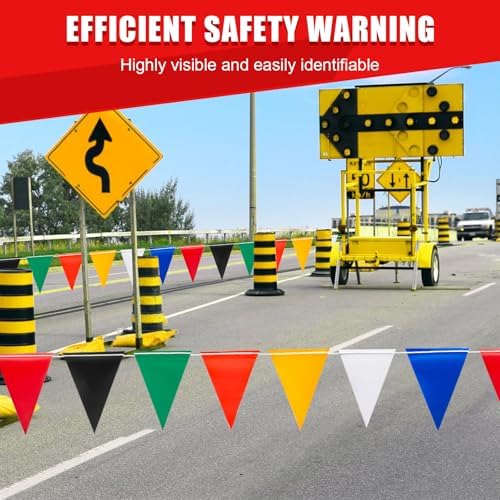 Safety Warning Highly Visible Pennant Banner Flags(45pcs,105ft,Multicolor) - Image 4