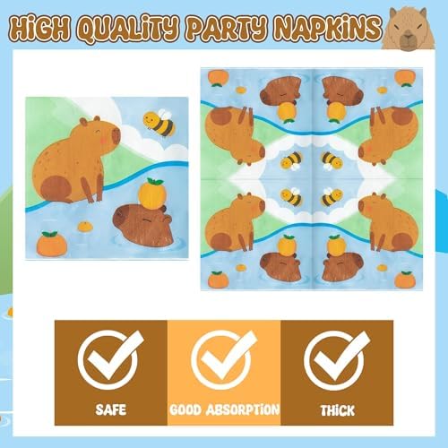 96Pcs Capy Cute Cartoon Animal Orange Party Plates Supplies Tableware Decorations Disposable Paper Plates Napkins Forks for Kids Birthday Baby Shower, Serves 24 - Image 4