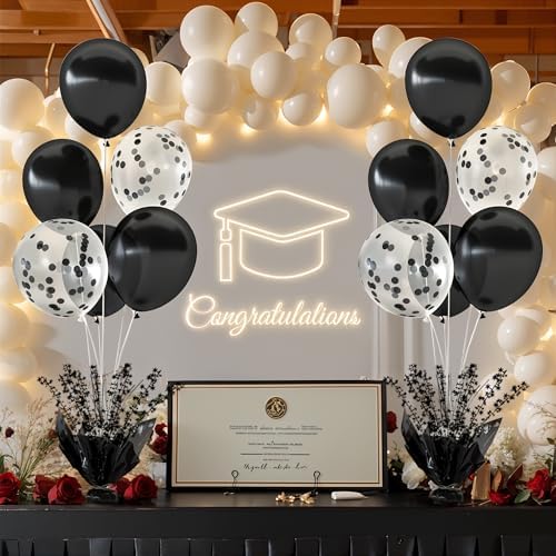 4 Set Black Table Balloons Foil Spray Centerpiece with Black and Confetti Balloons Stand Kit for Birthday Party Baby Shower Wedding Bridal Shower Prom Retirement Graduation Table Decorations - Image 5