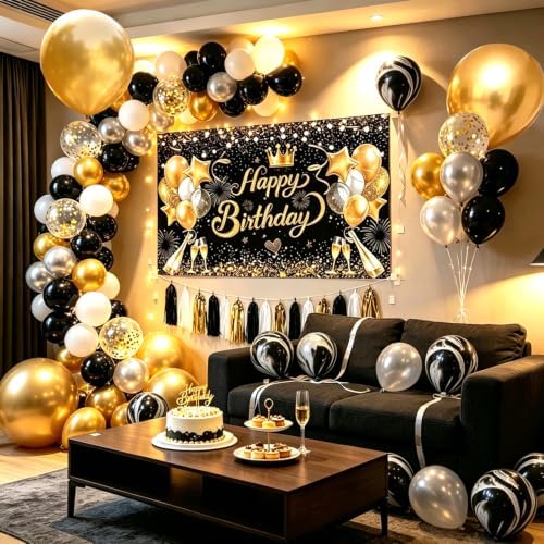 Black Gold Happy Birthday Party Balloon Decoration Set for Men Women - Image 5