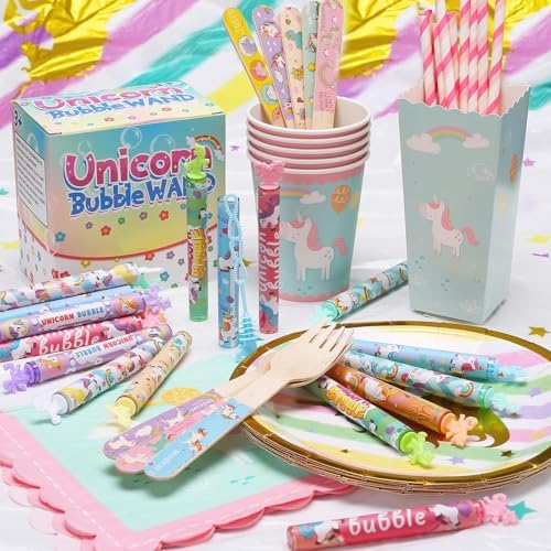 Unicorn Bubble Wand Bulk with Stickers, 32 Pack Birthday Party Favors Box - Image 4