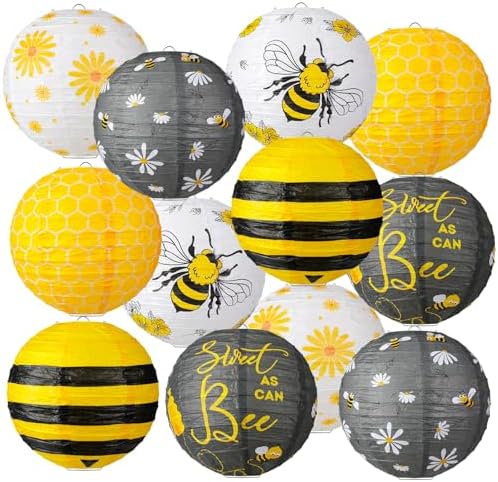 Panelee 12 Pcs Bee Party Decorations Paper Lanterns 8 Inch by Panelee