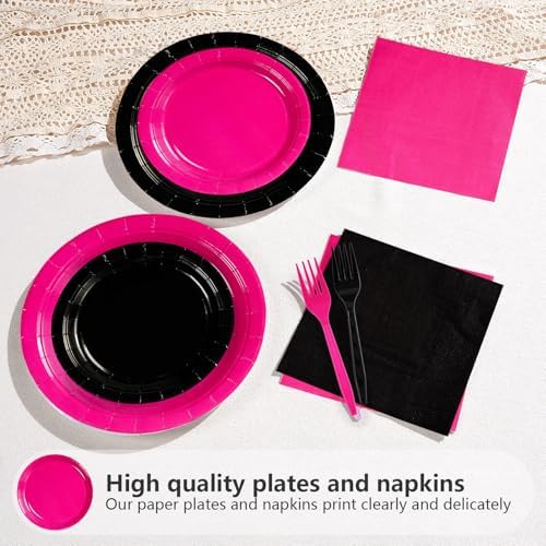 Grencian 96 Pcs Hot Pink and Black Birthday Decorations, Serves 24 - Image 3