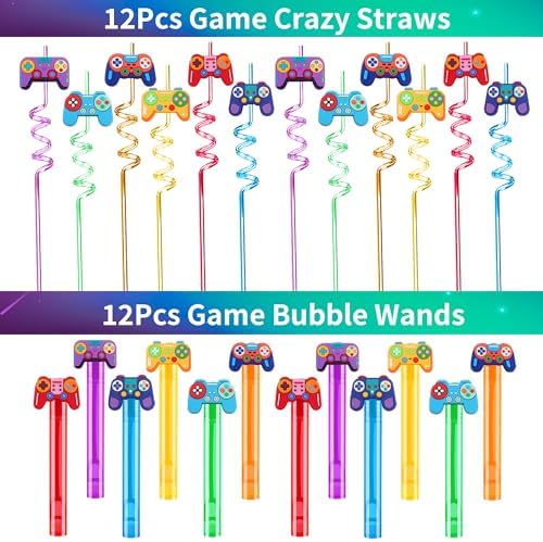 PLOUGVI 320PCS Video Game Party Favors for Kids-Including Goodie Bags, Glasses, Straws, Bubble Wands, Stickers, Cake Toppers, Tattoos & More-Perfect for Theme Party Decorations & Piñata Fillers - Image 4