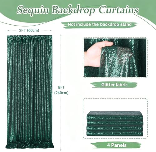Green Sequin Backdrop Curtains,4 Panels 2FTx8FT Curtain Backdrop for Party - Image 2