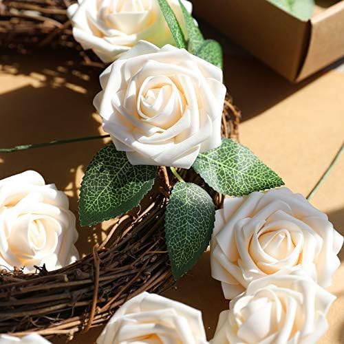 AmyHomie Champagne Rose 25pcs Real Looking Artificial Flowers w/Stem - Image 3