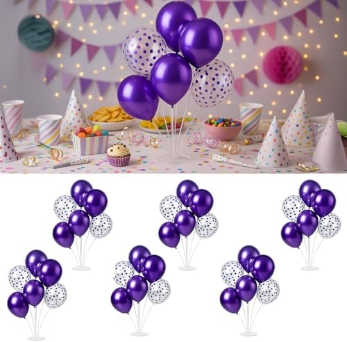 6pcs Purple Balloon Stands Kit Table Centerpiece Table Decorations for Anniversary Birthday Wedding Graduation Retirement Party Decorations (Purple) by Unknown