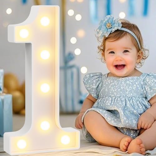 Pooqla 1st Birthday Decorations for Girls Boys, Large 12.6 in Tall Light Up Numbers for Party Decorations Table Backdrop Wall Decor, Big Marquee Number 1 Gift for First Birthday Anniversary Decoration by Pooqla
