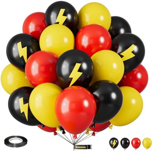 Red Yellow Black Balloons, Lightning Print Balloons for Race Car Party by Saxuxu