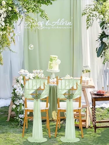 QueenDream Sage Green Wedding Chair Sashes: 50PCS Tulle Church Chairs Cover Sheer Chair Bows Aisle Drapes Party Decorations Champagne - Image 6