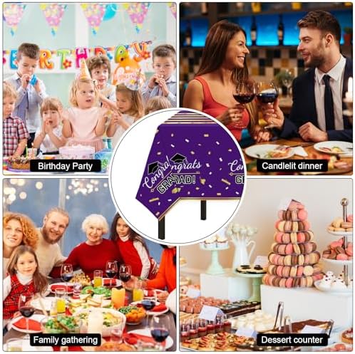 Graduation Decorations 2026,147 PCS Purple and Gold Graduation Decorations,Graduation Party Decorations,Disposable Grad Graduation Tableware Banner Graduation Plates Cups Tablecloth for 24 Guests - Image 6