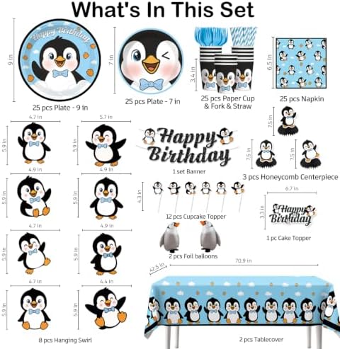 Xynic 179pcs Penguin Birthday Decorations Complete Tableware Set, 25 Guests - Image 2