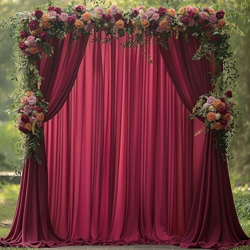 ESGOTBME 40x10ft Wrinkle Free ‌Burgundy Backdrop Curtain for Parties Soft Fabric Drapes Wedding ‌Curtain Backdrop for Birthday Party Decorations Background for Photography 5x10ft, 8 Panels - Image 2