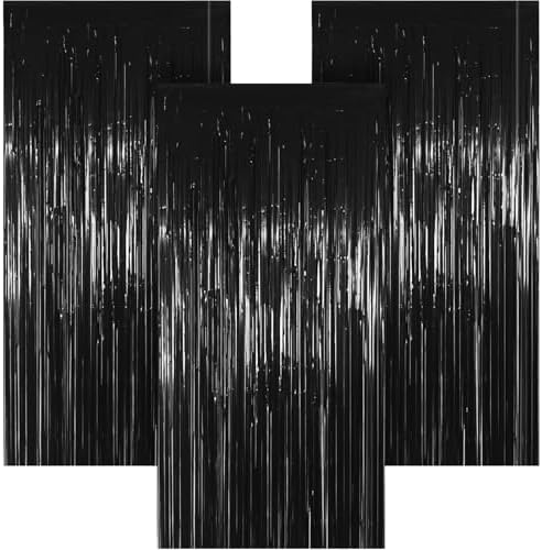 3 Pack 3.28ft x 6.56ft Glitter Black Tinsel Foil Fringe Curtains, Photo Booth Backdrop Party Decorations for Birthday Wedding Baby Shower Graduation Bachelorette New Years by Unknown