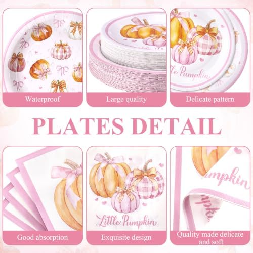 Pickmesh 400 Pcs Pink Little Pumpkin Birthday Party Plates Napkins and Cups - Image 2