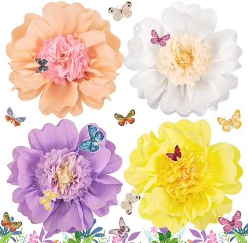 SUNBEAUTY Pastel Paper Flower Butterfly Decorations 20'' Giant Crepe Flowers Large Tissue Paper Flowers Decorations 3D Paper Butterfly for Wall Birthday Spring Wedding Backdrop Bridal Shower Classroom by SUNBEAUTY