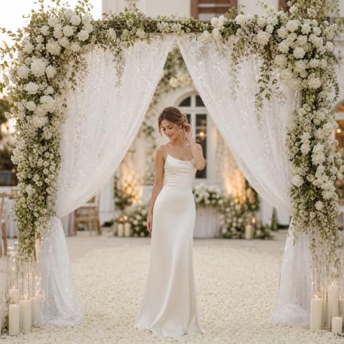 Bupelo Silver Foil White Tulle Backdrop Curtains–15x8ft Sheer White Curtain - Image 3