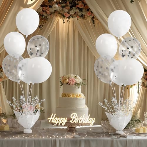 6 Set White Table Balloons Centerpiece with White and Confetti Balloons Stand Kit for Birthday Party Baby Shower Wedding Bridal Shower Prom Cake Table Decorations - Image 2
