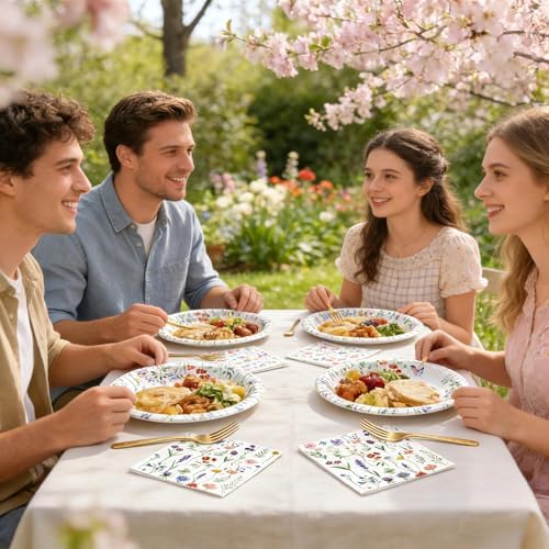 Floral Paper Plate and Napkin Set, Wildflower Party Decorations, Serves 25 - Image 4