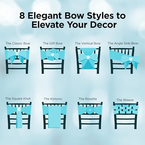 Leading Linens 100 pcs Teal Blue 108"x8" Satin Bow Sash Chair Cover Decor - Image 5