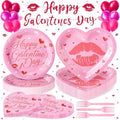 109PCS Happy Galentine's Day Party Supplies,Pink Love Heart Disposable Paper Plates Napkins Cups Forks Dinnerware for 24 Guest,Banner Balloons for Valentines Anniversary Wedding Engagement by FightingtoAchieve
