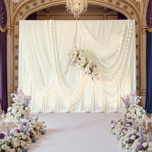 30ft x 10ft Wrinkle Free Ivory Backdrop Curtains for Parties, 6 Panels 5x10ft Polyester Photo Backdrop Drapes for Wedding Birthday Photography Background Baby Shower - Image 3