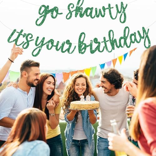 BEISHIDA Glitter Green Pre-Strung Go Shawty It's Your Birthday Banner Decor - Image 4