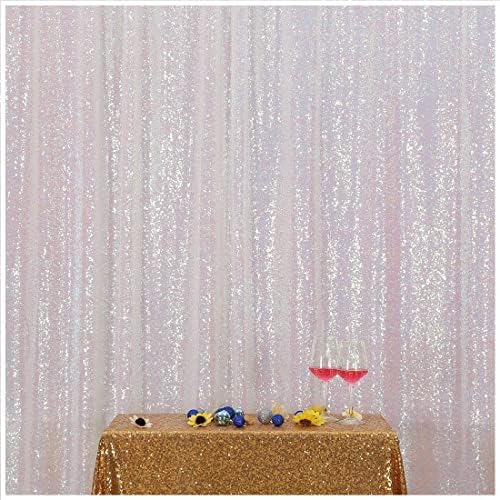 Poise3EHome White Iridescent Sequin Backdrop,8FT x 10FT Sequin Photography Backdrop Curtain for Party Decoration by Poise3EHome