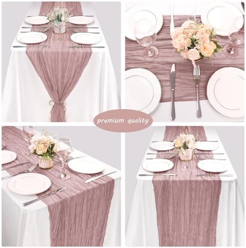 35x72 Inch Dusty Pink Cheesecloth Table Runner Boho Wedding Party Decor - Image 5