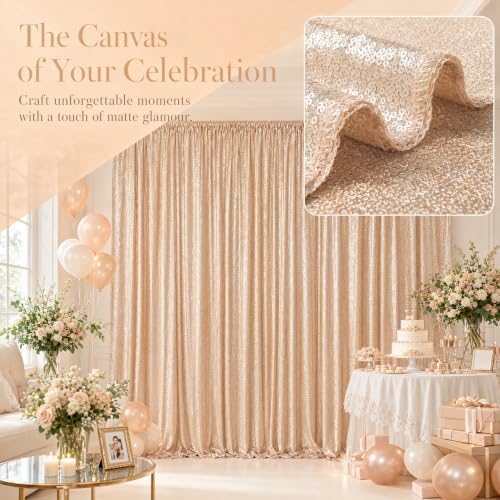 ShinyBeauty Champagne Sequin Backdrop 2 Panels 4x7FT Sequin Curtains - Image 4
