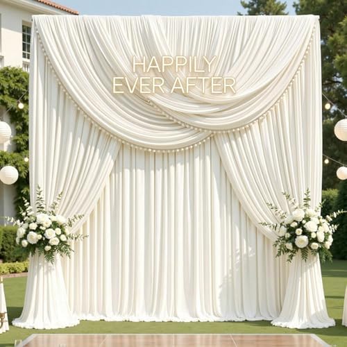 30ftx12ft Wrinkle Free Ivory Backdrop Curtains for Parties, 6 Panels 5x12FT Long Silky Polyester Ivory Photo Backdrop Drapes Back Drop Cloth for Wedding Birthday Photography Background Decor - Image 2