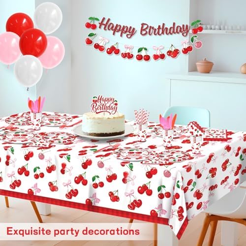 Cherry Birthday Decorations 164 Pcs Tableware Set - Image 4