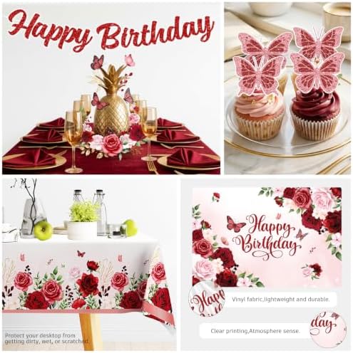 Cocomigo Burgundy Floral Birthday Party Decorations for Women, All-in-One - Image 6