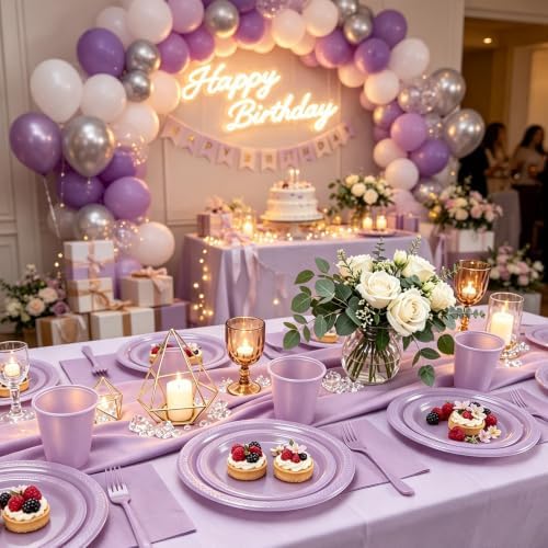 Lavender Plastic Party Plates 50Guests Disposable Purple Plates&Napkins Set - Image 6