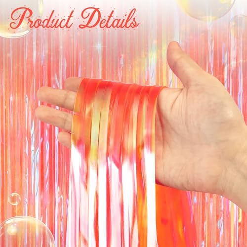 2 Pack Orange Party Streamers Backdrop Curtains, 3.3x8.2ft Holographic Tinsel Foil Curtain Photo Booth Props for Birthday, Wedding, Holiday Celebration, Bachelorette, Theme Decorations - Image 3