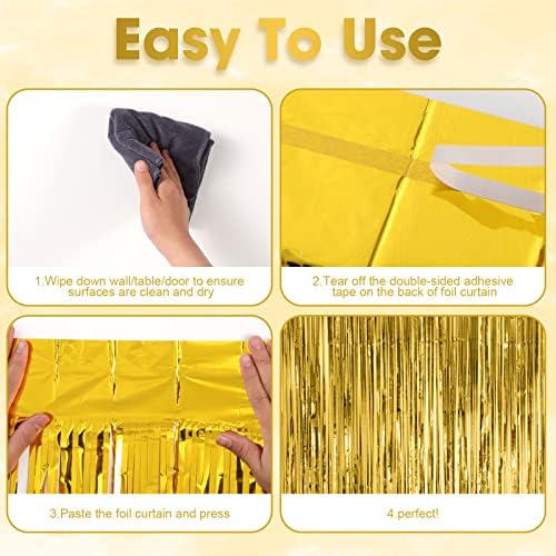 Voircoloria Gold Foil Fringe Backdrop Curtains, 3.3x8.2ft, 3 Pack - Image 4