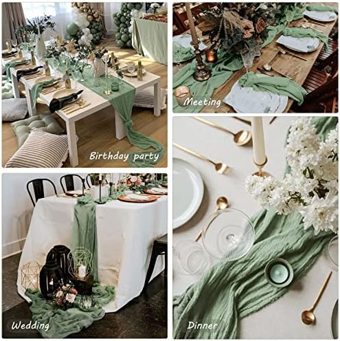 35x72 Inch Sage Green Cheesecloth Table Runner Fall Boho Wedding Decor - Image 6