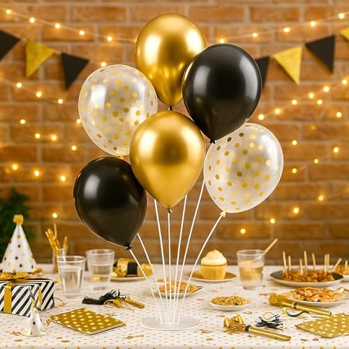 6pcs Balloon Stands Kit Table Centerpiece Table Decorations for Anniversary Birthday Wedding Graduation Retirement Party Decorations (Black Gold) - Image 5