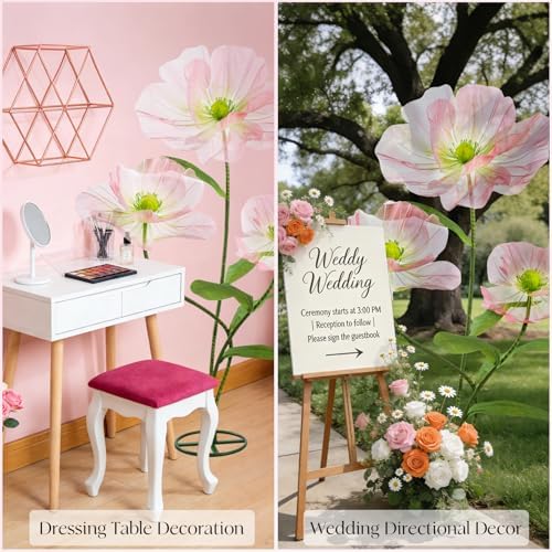 5.6 Ft Tall Large Artificial Silk Flower Green and Pink - Image 3