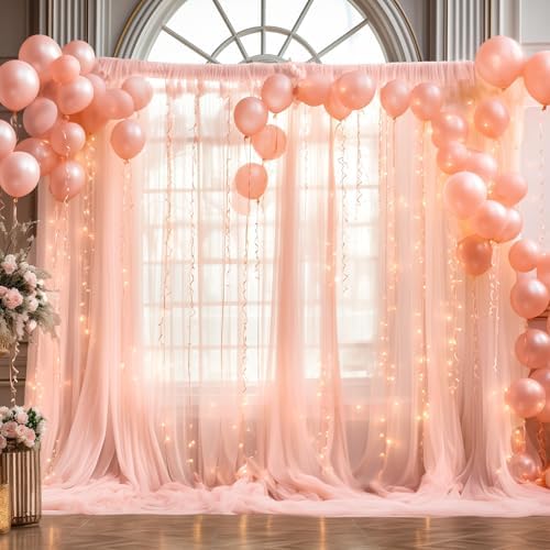 30x8ft Peach Tulle Backdrop Curtain with Lights String for Parites, Sheer Photo Backdrop Curtains with Lights for Wedding Backdrop Ceremony Reception Bridal Shower Baby Shower Birthday Party - Image 7
