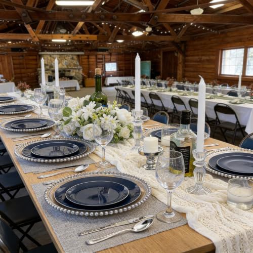 KIRE 200PCS Blue Plastic Plates with Silver Rim - Navy Blue Plastic Plates Include 100 Dinner & Dessert Plate - Heavy Duty Dark Blue Disposable Plate for Wedding/Parties/Christmas/Hanukkah - Image 3