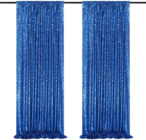 Royal Blue Backdrop Curtain Panels 2 Pieces 2ftx8ft Sequin Party Background by QueenDream