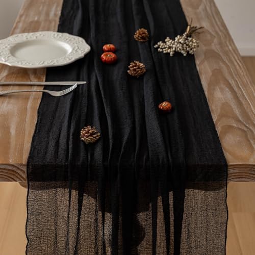 Halloween Black Cheesecloth Fall Table Runner 120 Inch Party Decorations - Image 2