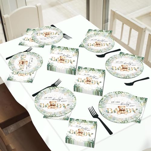 Naozinebi 200PCS Sage Green Bear Baby Shower Decoration Teddy Plates Napkins We Can Bearly Wait Paper Plates Greenery Bear Party Tableware Set for Gender Reveal Neutral Party Decor Supplies Serves 50 - Image 6