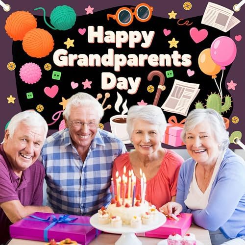 Grandparents Day Backdrop 6x4Ft Grandparents Day Decorations Photo Booth Props School Event Retirement Love Grandma Grandpa Background Family Gatherings Photography Wall Decor - Image 5