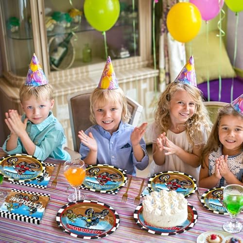 Qyeahkj 200 Pcs Dirt Bike Party Decorations Motorcycle Birthday Party Supplies Dirt Bike Theme Party Paper Plates Set Motocross Party Plates and Napkins Motor Theme Party Tableware for Boys Serves 50 - Image 5