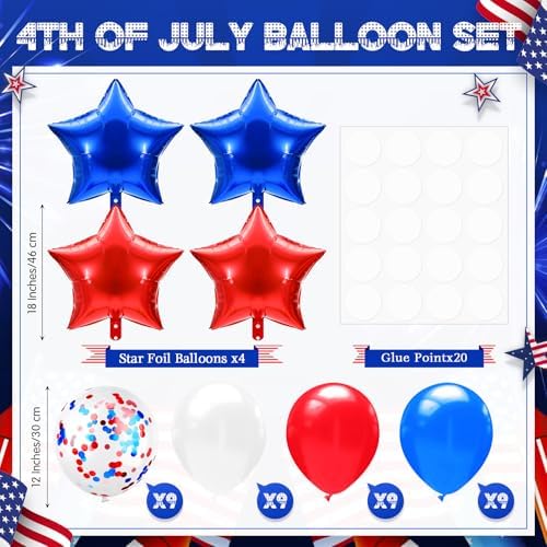 Lunmon 4 Set 4th of July Balloon Stand Kit with Base, Red Blue White Star - Image 2